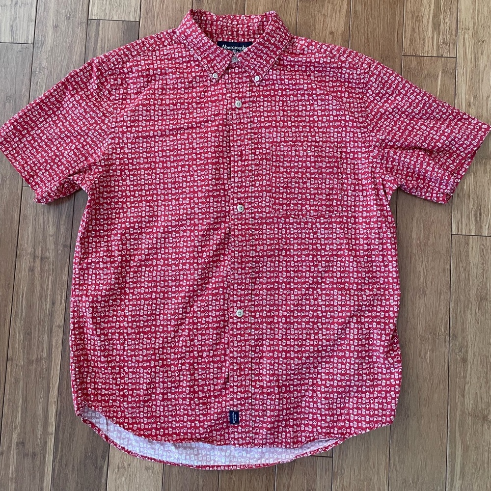 Abercrombie & Fitch Tropical Hawaiian Shirt Men M Red Leaf Pineapple - Pre-owned
